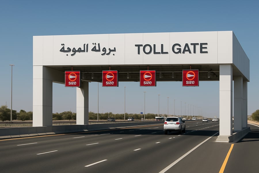 Modern toll gate on a UAE highway